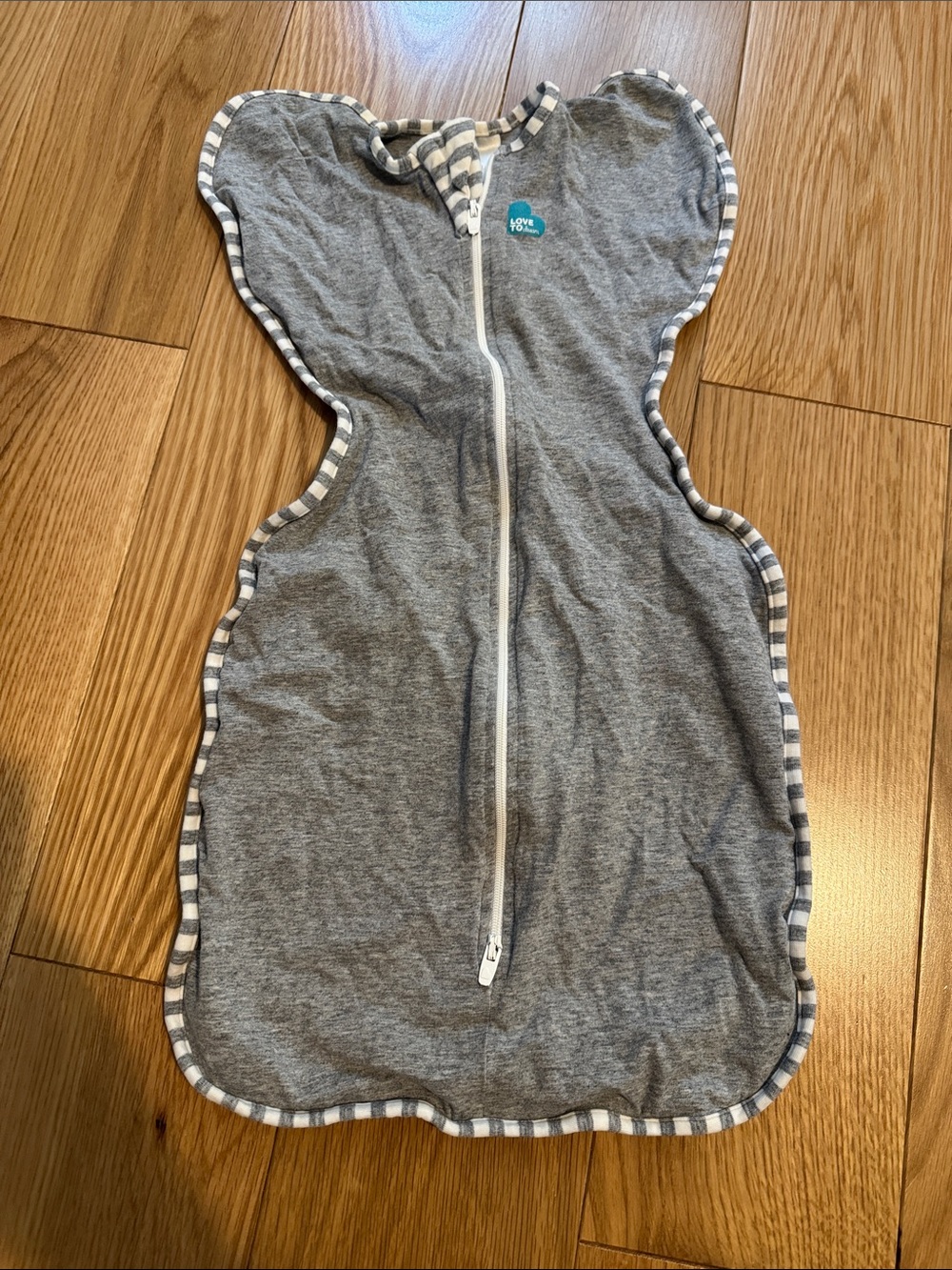 Love to Dream Gray Zip-Up Swaddle Sleep Sack with Striped Trim